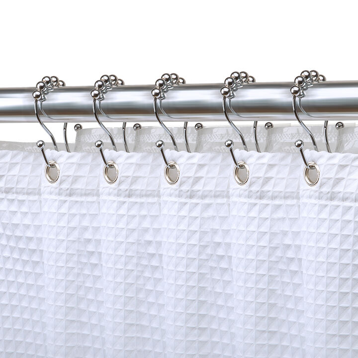 Utopia Alley Rust-Proof Stainless Steel Double Shower Curtain Hooks with Smooth Rolling Balls, Double Shower Hooks Hanger for Bathroom, Kitchen, Utensils, Curtains, Clothing, Towels etc - Set of 12
