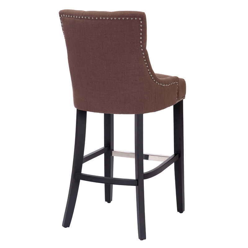 WestinTrends 29" Linen Fabric Tufted Upholstered Bar Stool (Set of 3), Black