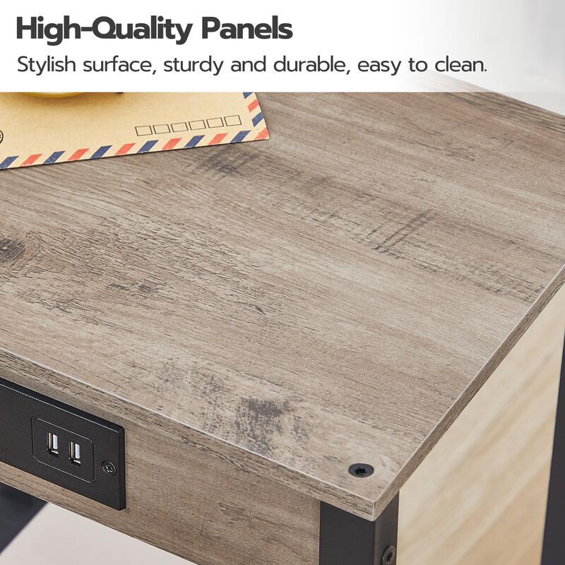 HOOBRO Side Table with Charging Station, End Table with USB Ports and Outlet, Nightstand with Storage Shelf, Faux Rattan Decorat