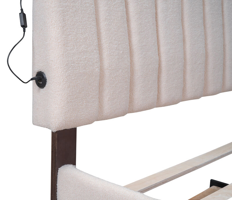 Merax Teddy Fleece Upholstered Platform Bed with Trundle