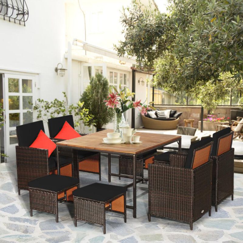 Hivvago 9 Pieces Patio Rattan Dining Cushioned Chairs Set