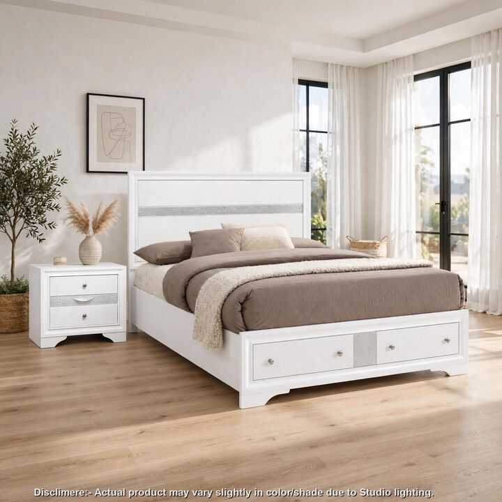 2pc King Bedroom Set, Black, White Wood, Nightstand