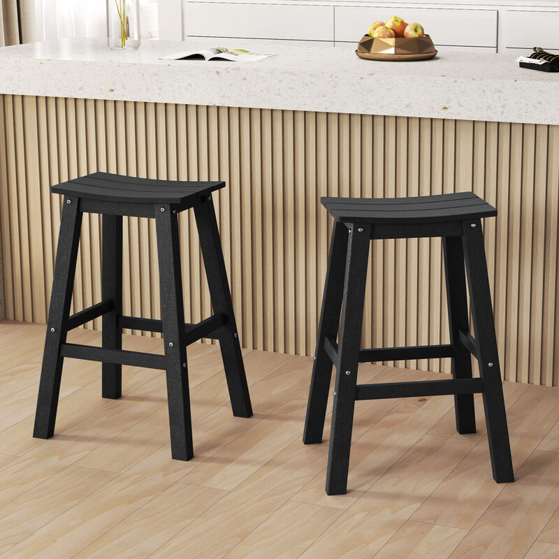 HDPE Armless Patio Bar Stools Set – Saddle Seat Outdoor Counter Chairs