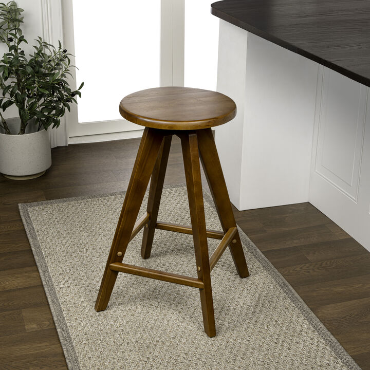Ceren MidCentury Industrial Round Solid Wood Backless Stool