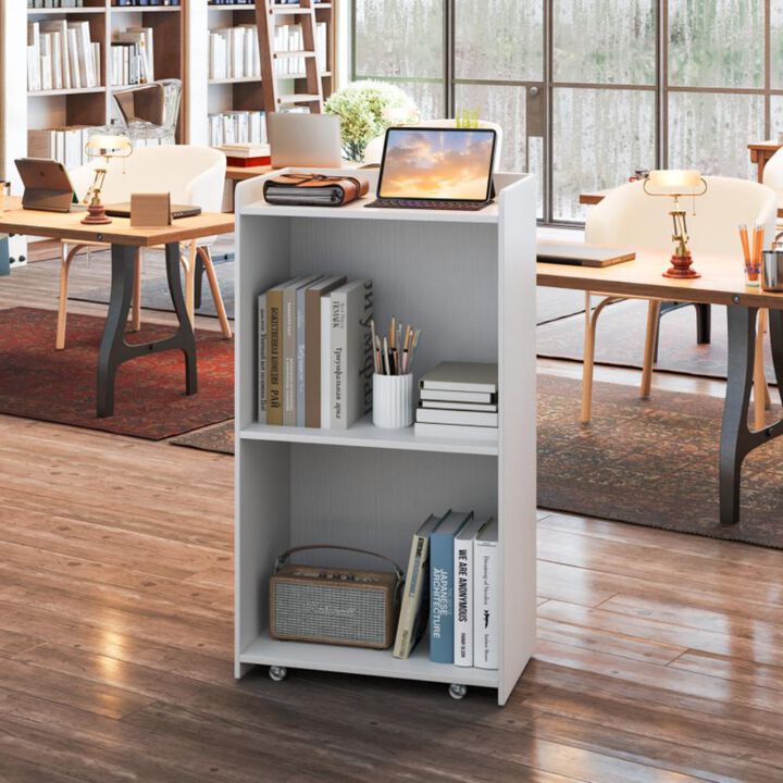 Hivvago Rolling Podium Stand with 2 Shelves and Lockable Wheels