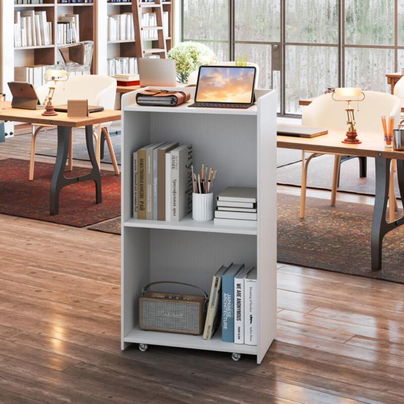 Hivvago Rolling Podium Stand with 2 Shelves and Lockable Wheels