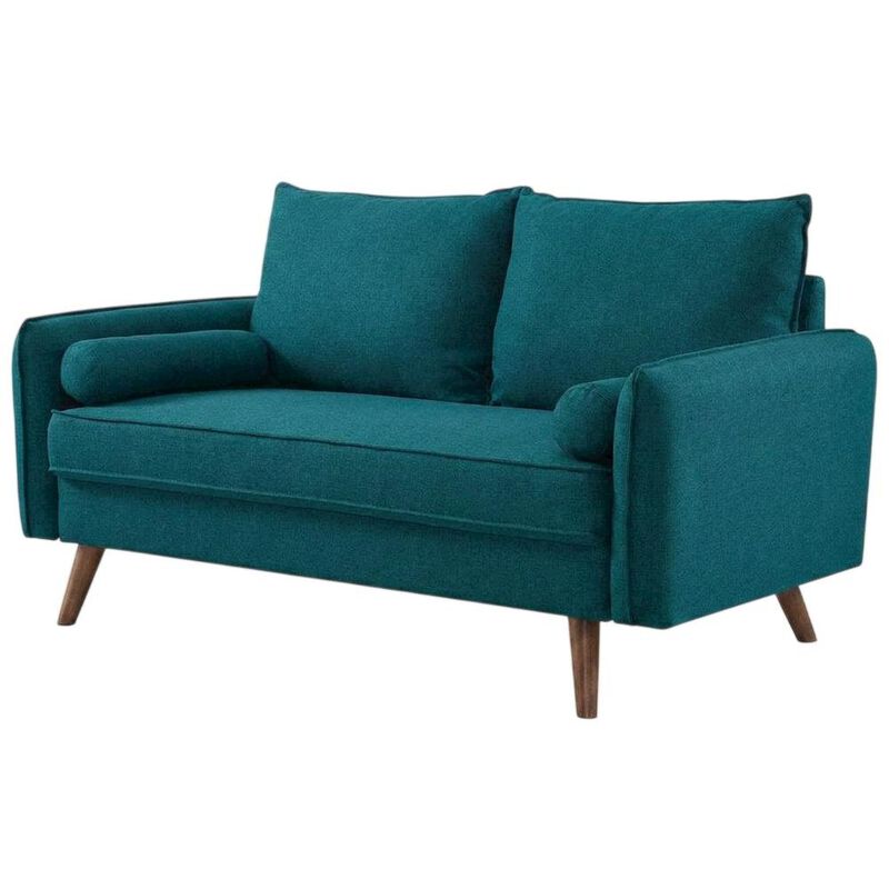 Fabric-Upholstered Small Loveseat Sofa for Bedroom and Living Room, Teal image number 1