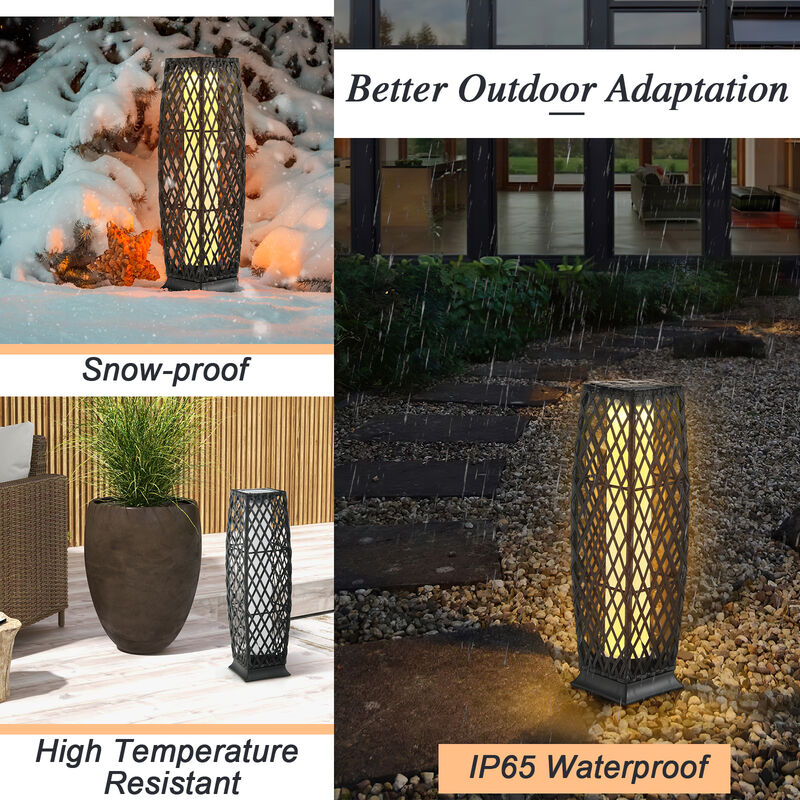 2 Pieces Solar-Powered Diamond Wicker Floor Lamps with Auto LED Light