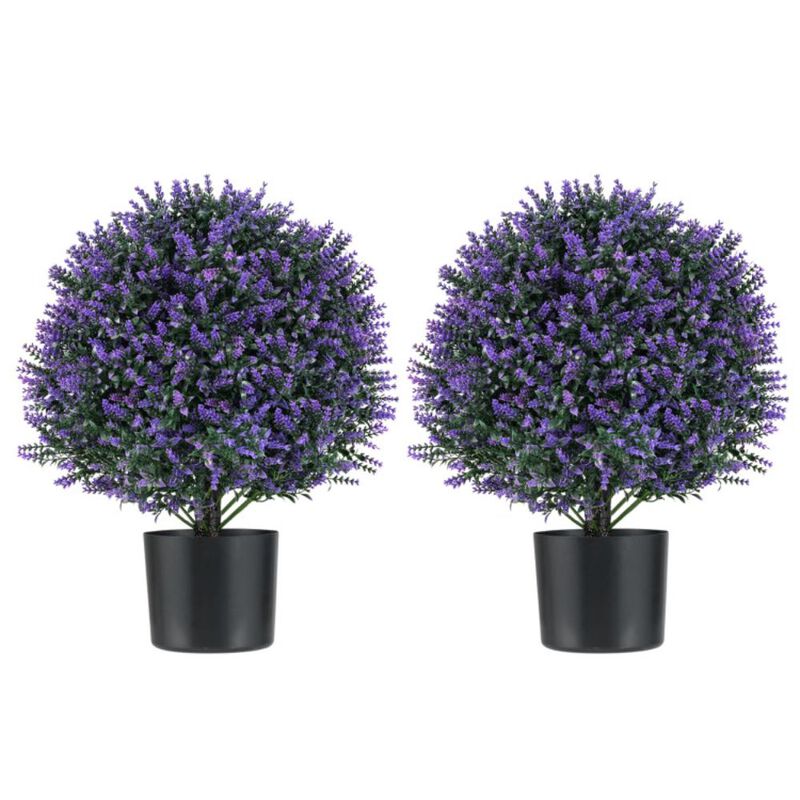 Hivvago 2 Pack Artificial Lavender Topiary Ball Tree Faux Shrub Bushes with Flowers