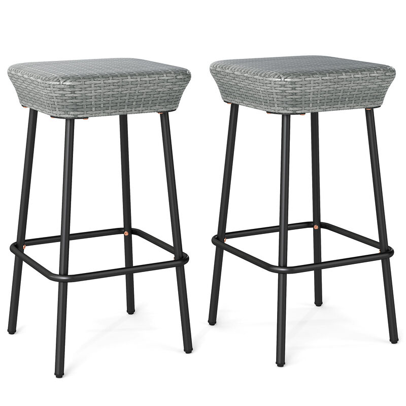 Modern Patio Bar Stools with Rattan Seat and Ergonomic Footrest – Set of 2