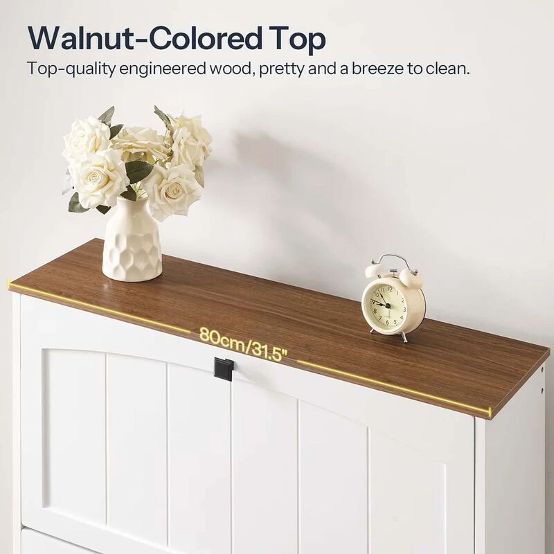 Large Shoe Storage Cabinet with Flip-Down Drawers for 24 Pairs Shoes-White image number 7