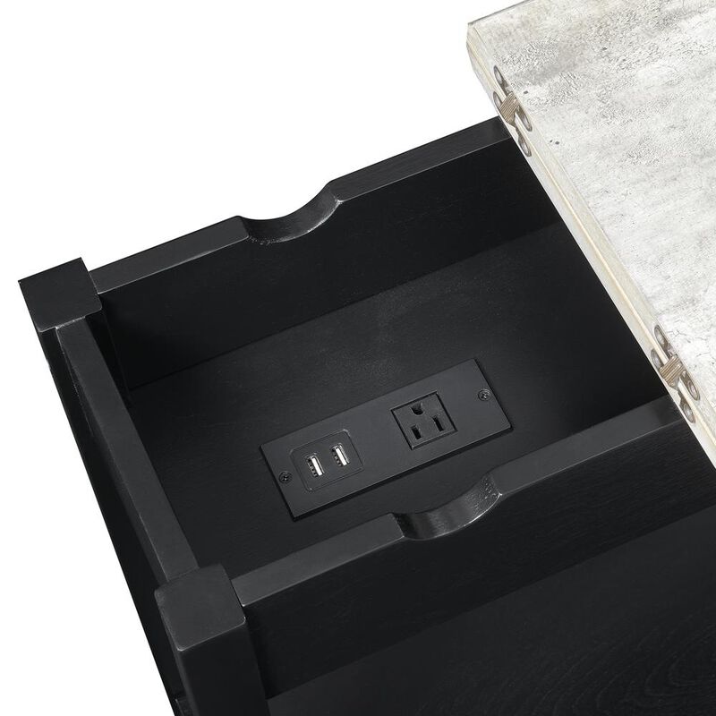 Convenience Concepts American Heritage Flip Top End Table With Charging Station, Faux Birch/Black