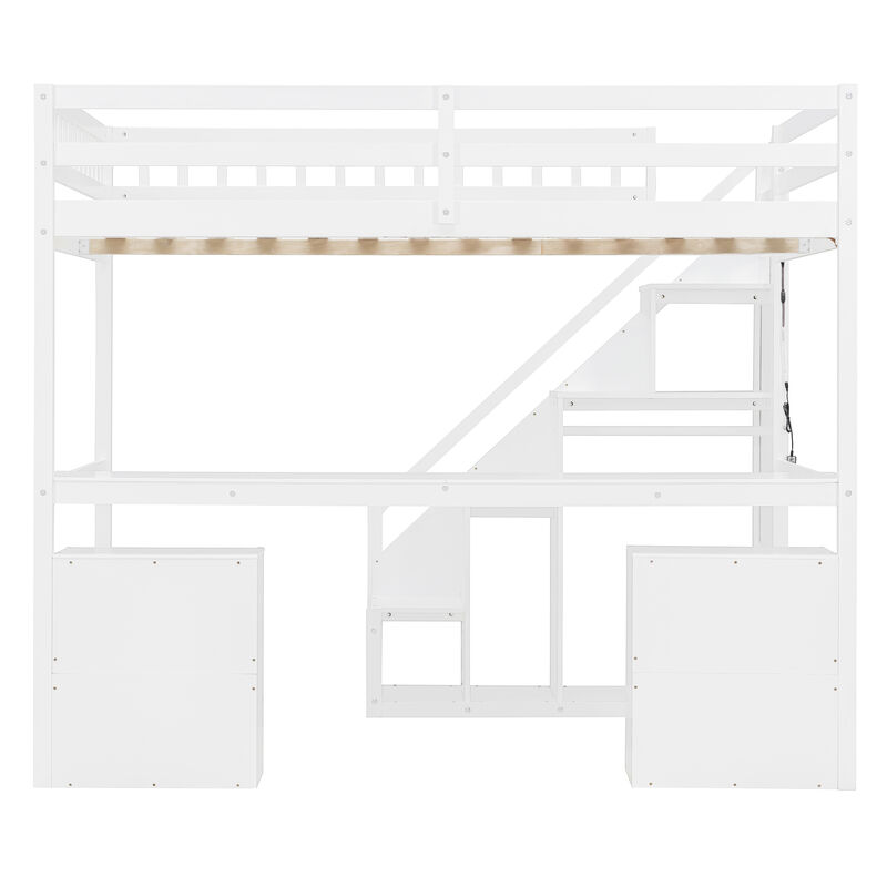 Whisen Compact Loft Bed with Storage Staircase, Two Chest of Drawers, Desk and Light Strip image number 7