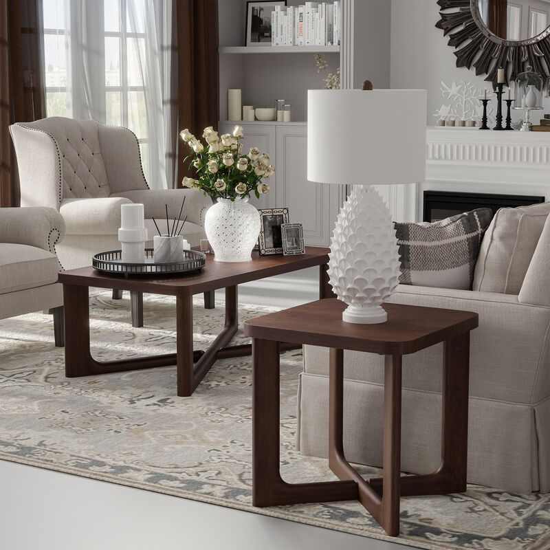 Hivvago 24 Inch Brown Solid Wood Square Cross Legs End Table