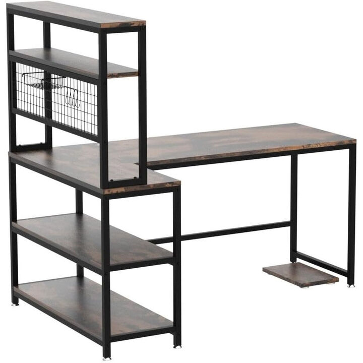 Tribesigns Reversible L Shaped Desk, 55" L Shaped Computer Desk with Wireless Charging & 5 Shelves, Corner Desk with Storage Hutch for Home Office, Gaming Desk, Rustic Brown Executive Desk