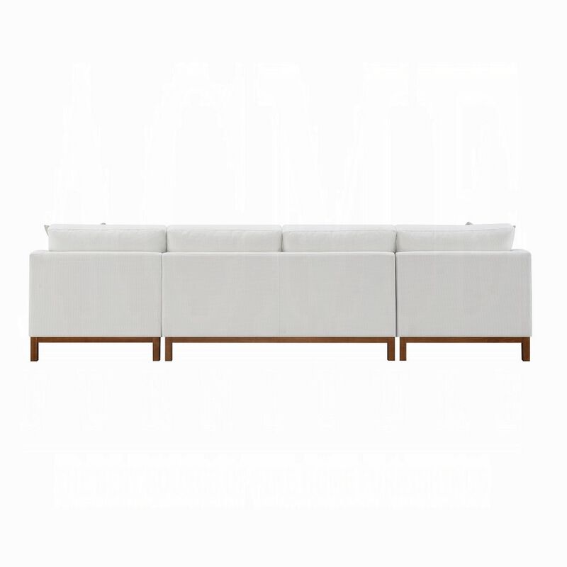 Liant U Shape Sectional Sofa, 4 Toss Pillows, Ivory Chenille, 127 Inch - Benzara