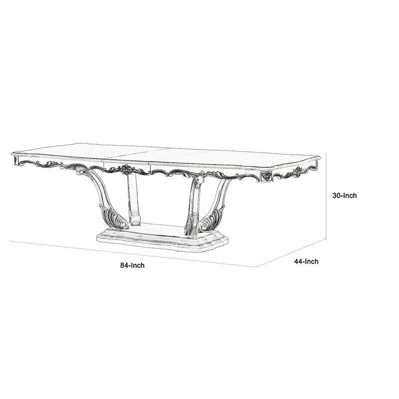 Traditional Style Dining Table with Scrolled Floral Motifs, Cream