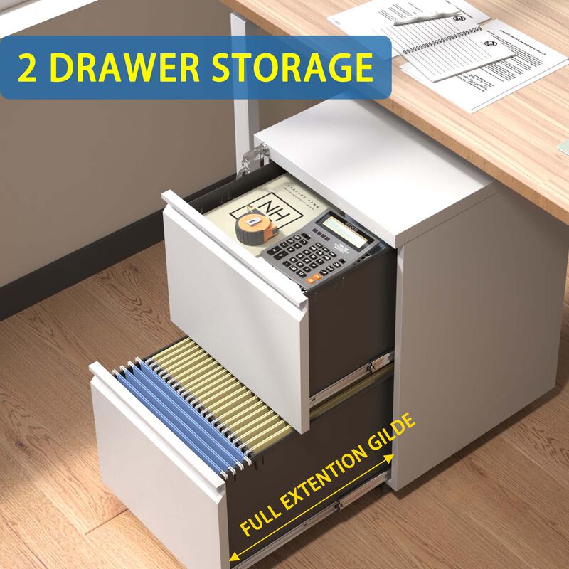 2 Drawer Metal Mobile File Cabinet, Rolling File Cabinet with Lock for Hanging Legal/Letter/A4 Size,Fully Assembled Except Wheels image number 5
