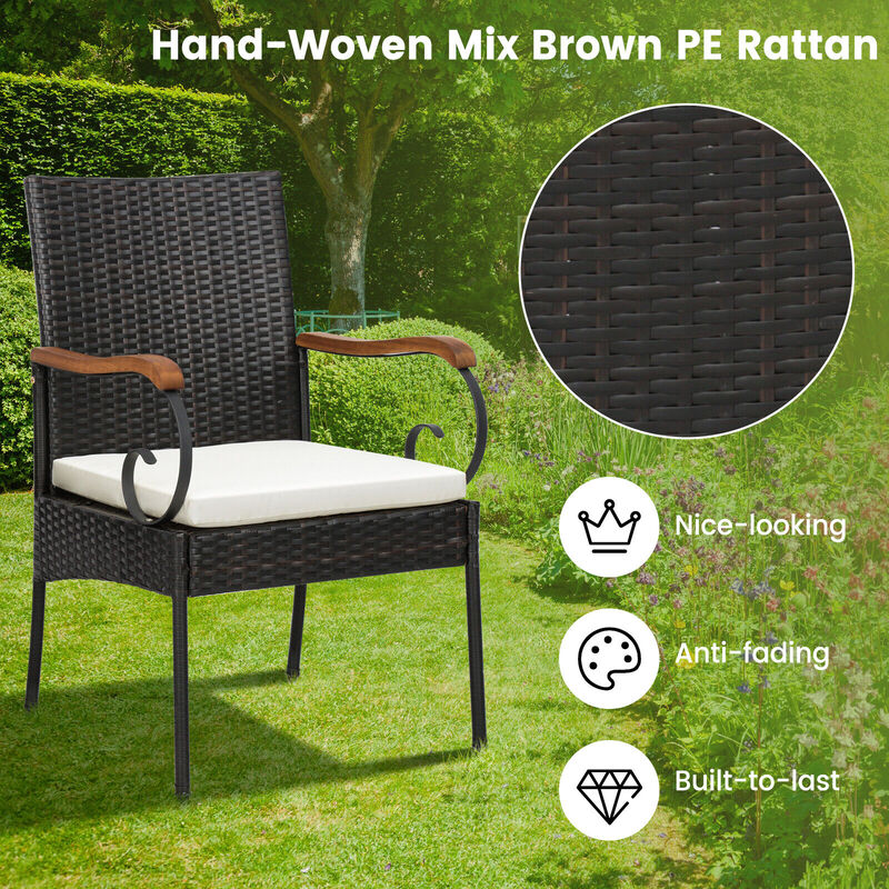 7 Pieces Patio Wicker Dining Set with Detachable Cushion and Umbrella Hole For Outdoor