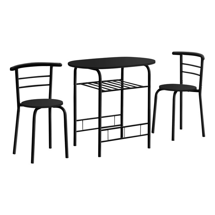 Monarch Specialties I 1208 Dining Table Set, 3pcs Set, Small, 32" L, Kitchen, Metal, Laminate, Black, Contemporary, Modern