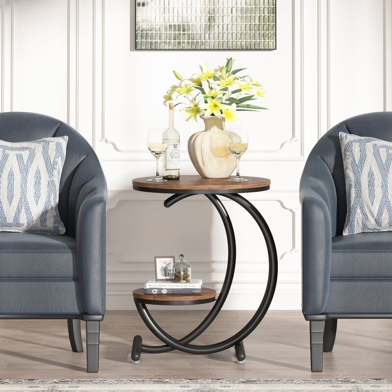 Small Accent End Table with C-Shaped Frame, 2-Tier Side Table image number 6
