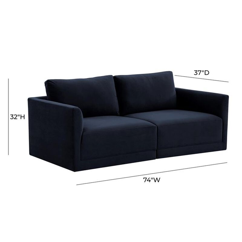 Willow 74" Navy Performance Velvet Modular Loveseat - TOV Furniture image number 2