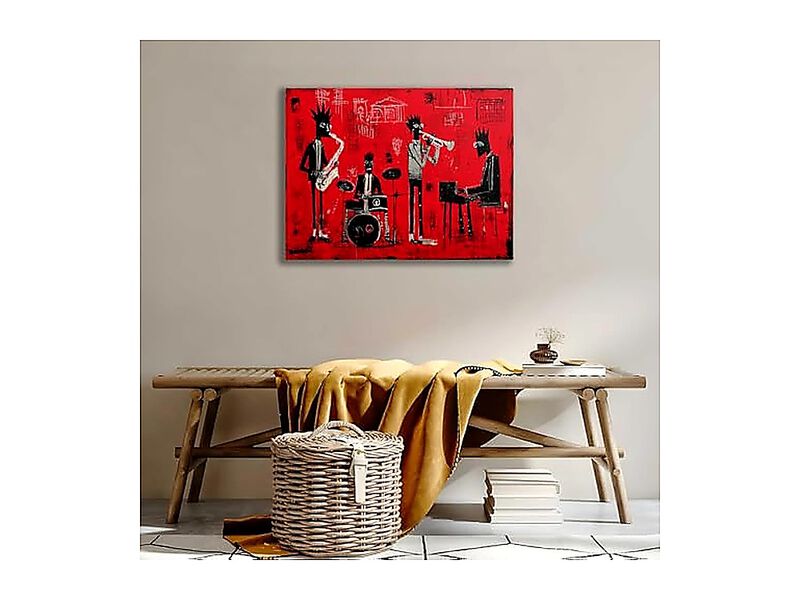 Red Jazz Band Canvas Wall Art Abstract Black Musician Modern Graffiti Street Bar image number 3