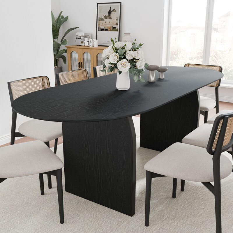 79 Inch Wooden Oval Black Dining Table Seats 4-6 People, Suitable for Living Room and Dining Room