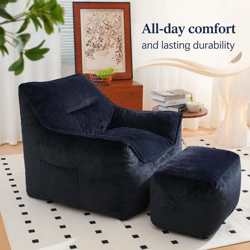 GOODSILO Soft Tufted Foam Filled Faux Fur Bean Bag Chair Comfy Lazy Sofa for Living Room Bedroom Ideal for Relaxing and Lounging image number 4