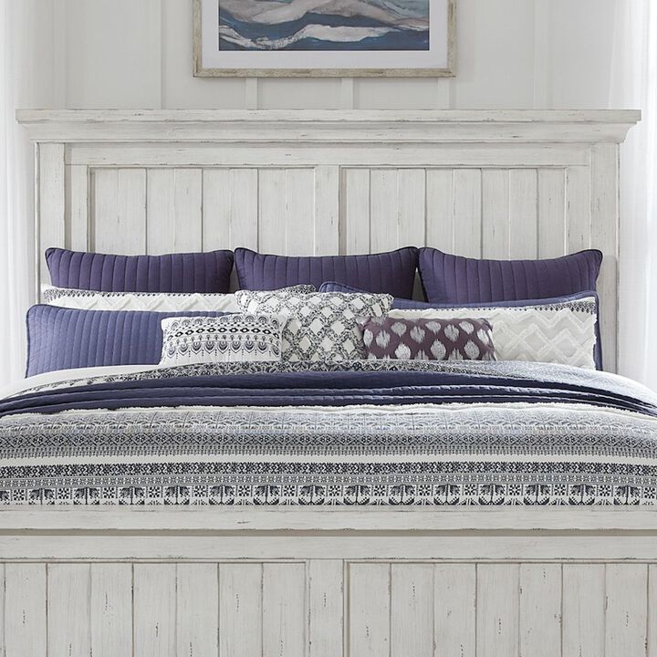 Liberty Furniture King Mansion Headboard for Bed Frame Cottage - Riverstone White & Tobacco