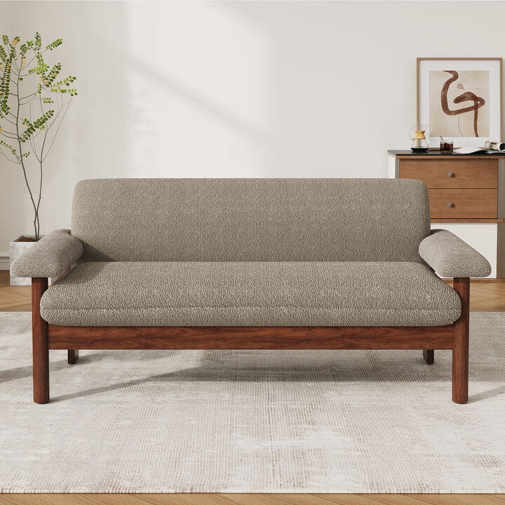 Merax Minimalist Berber Fleece 2-Seater Loveseat with Plush Arm Pillows & Full Rubberwood Frame