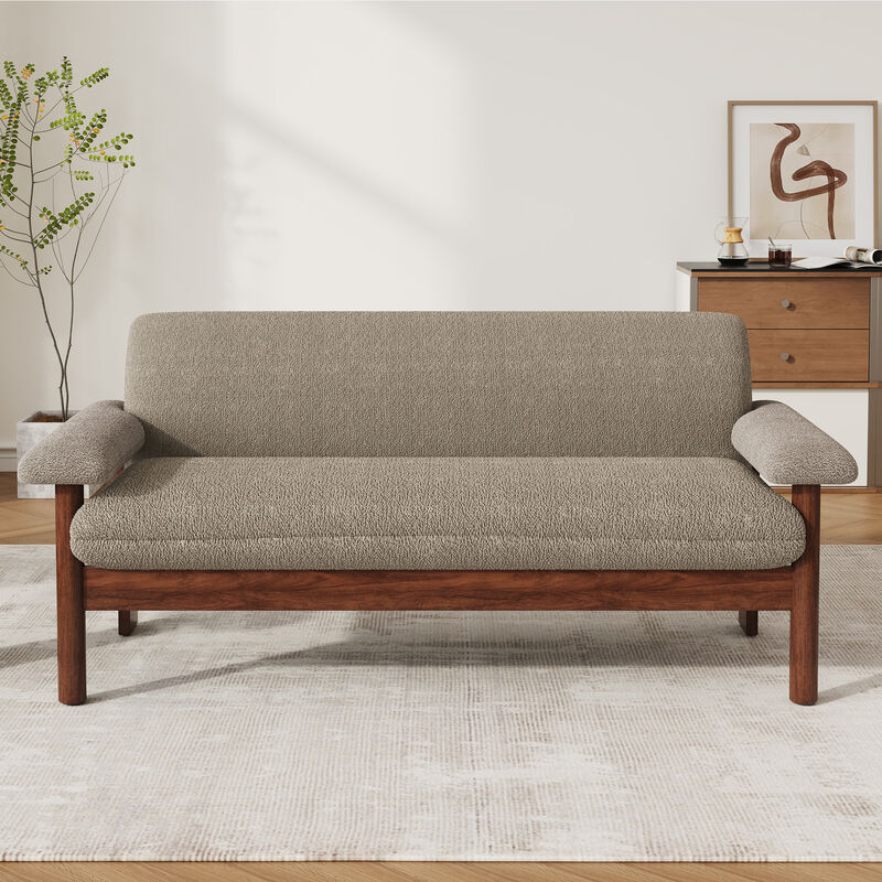 Merax Minimalist Berber Fleece 2-Seater Loveseat with Plush Arm Pillows & Full Rubberwood Frame image number 1