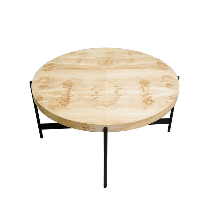 Hivvago 36 Inch Natural And Black Wood and Iron Round Coffee Table