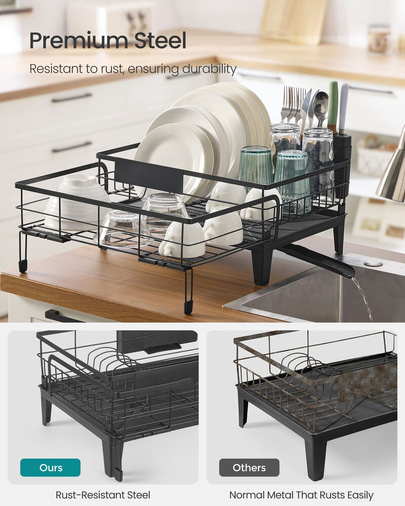 Kitchen Dish Rack with Drainboard and Extendable Spout Black image number 5