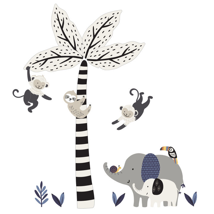 Lambs & Ivy Jungle Party Monkey/Elephant/Tree Nursery Wall Decals/Stickers