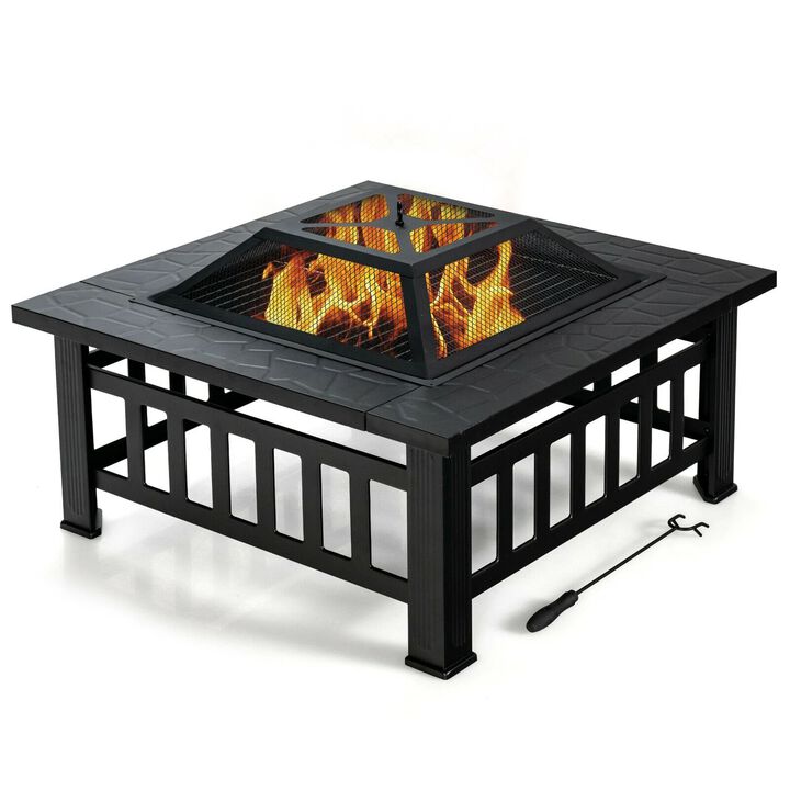 Mondawe 32" 3-in-1 Fire Pit Table - BBQ Grill & Rain Cover Included