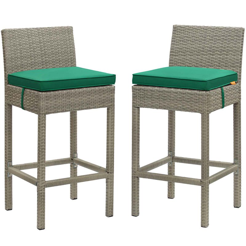 Conduit Bar Stool Outdoor Patio Wicker Rattan Set of 2 - Light Gray Green EEI-3604-LGR-GRN