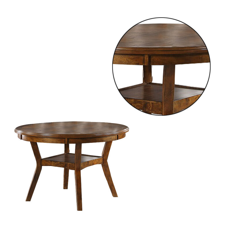 Round Top Wooden Dining Table with Boomerang Legs, Walnut Brown
