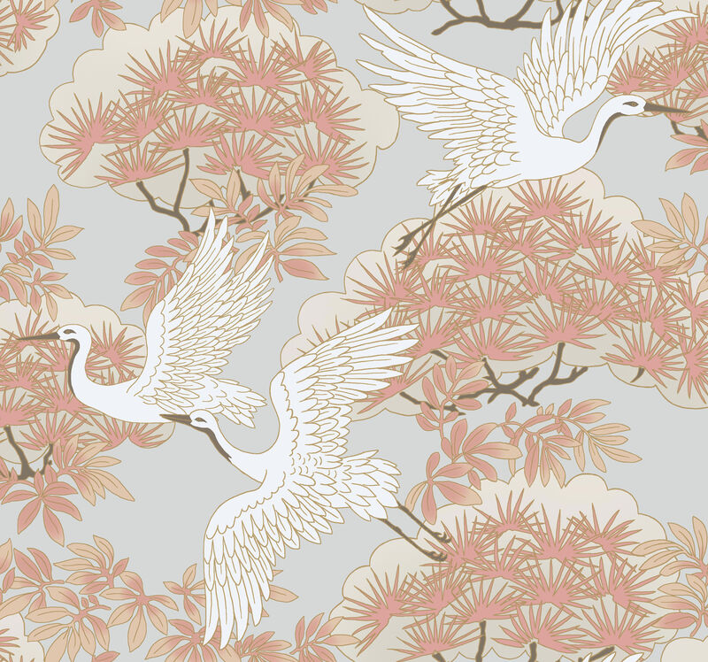 Sprig & Heron Coral Wallpaper (Set of 2) image number 0