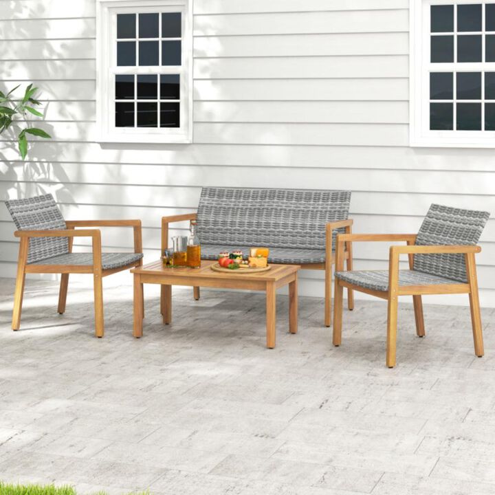 Hivvago 4-Piece Patio Furniture Set with Loveseat Single Chairs and Coffee Table