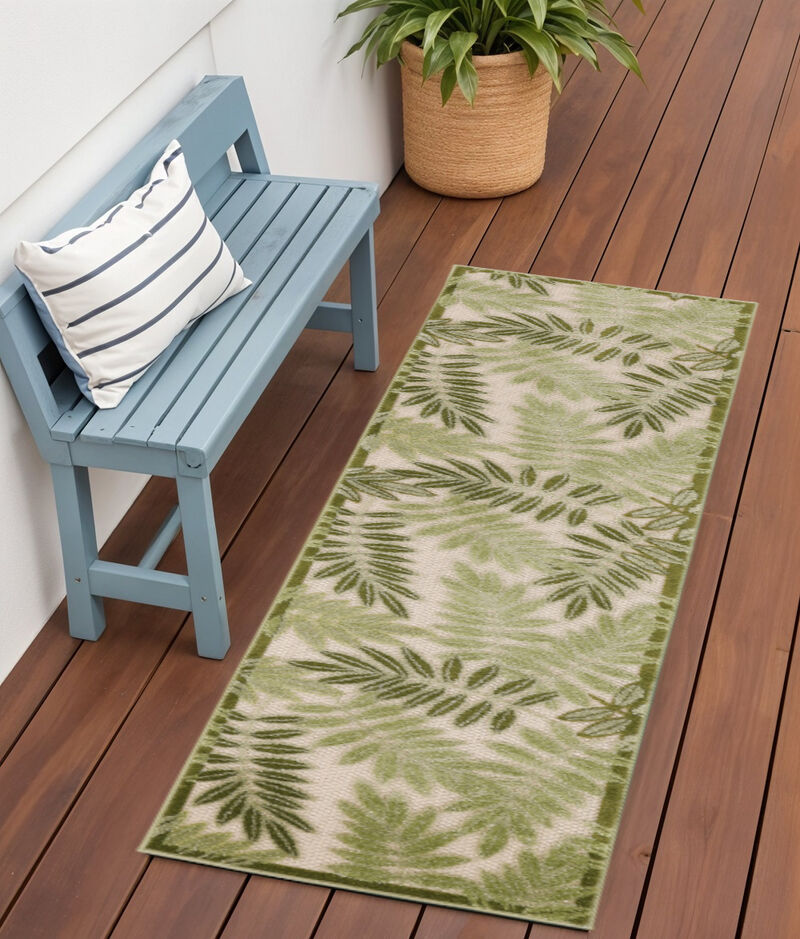 HomeRoots 6' Ivory And Green Palm Leaf Indoor Outdoor Runner Rug image number 1
