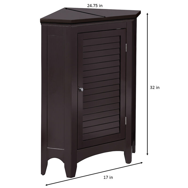 Teamson Home Glancy 1 Shutter Door Wooden Corner Stand Floor Cabinet with Dark Brown Finish