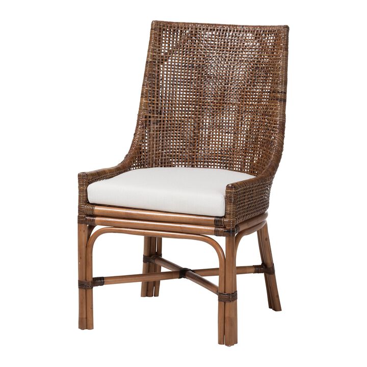 bali & pari Bella Rattan Dining Chair with Cushion - Handwoven Wicker Accent Side Chair with High Backrest, Coastal Boho Seating for Kitchen or Dining Area, Coffee Bean