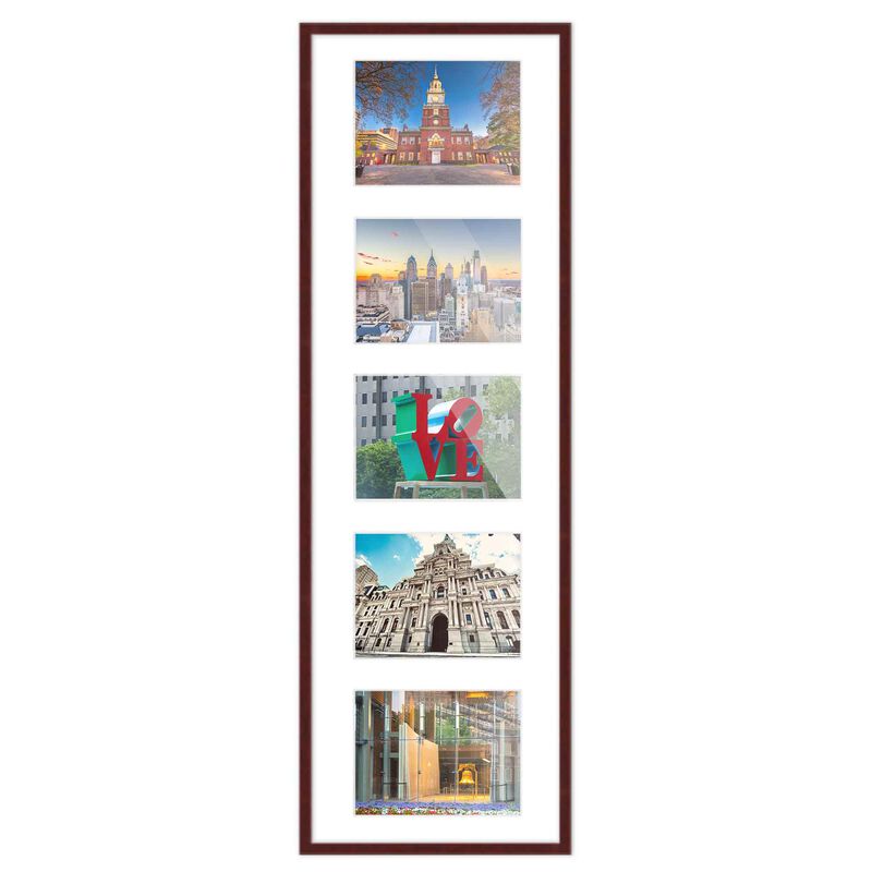 8.5x28.5 Wood Collage Frame with White Mat For 5 5x7 Pictures