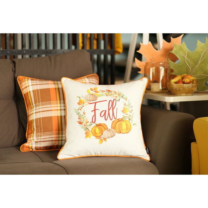 Homezia Set Of Four 18" Orange And Brown Plaid Pumpkins Throw Pillow Covers