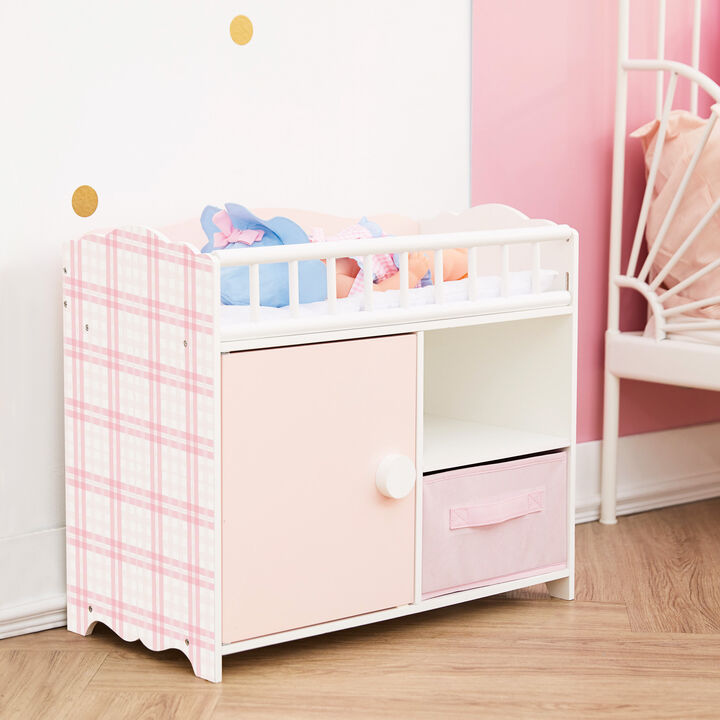 Olivia's Little World Aurora Princess Baby Doll Crib with Storage & Bedding, Pink & White