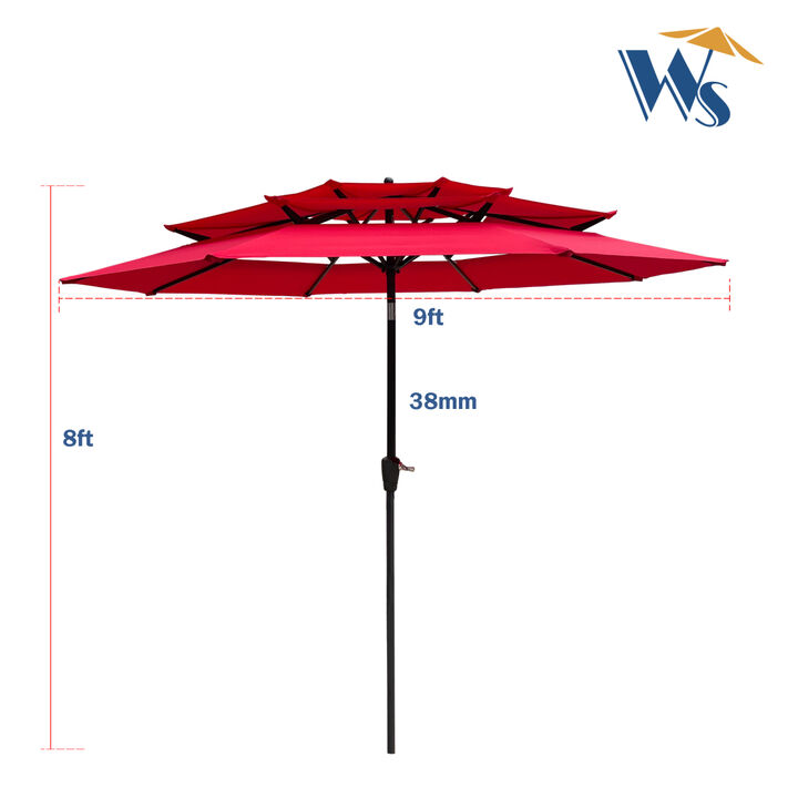 9Ft 3-Tiers Outdoor Patio Umbrella with Crank and tilt and Wind Vents for Garden Deck Backyard Pool Shade Outside Deck Swimming Pool