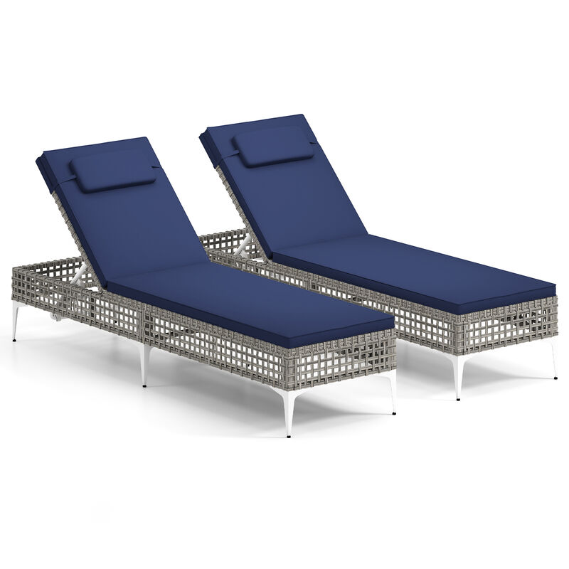 Outdoor Poolside Chaise Lounge Chairs Set of 2 with Adjustable Backrest and Headrest image number 0