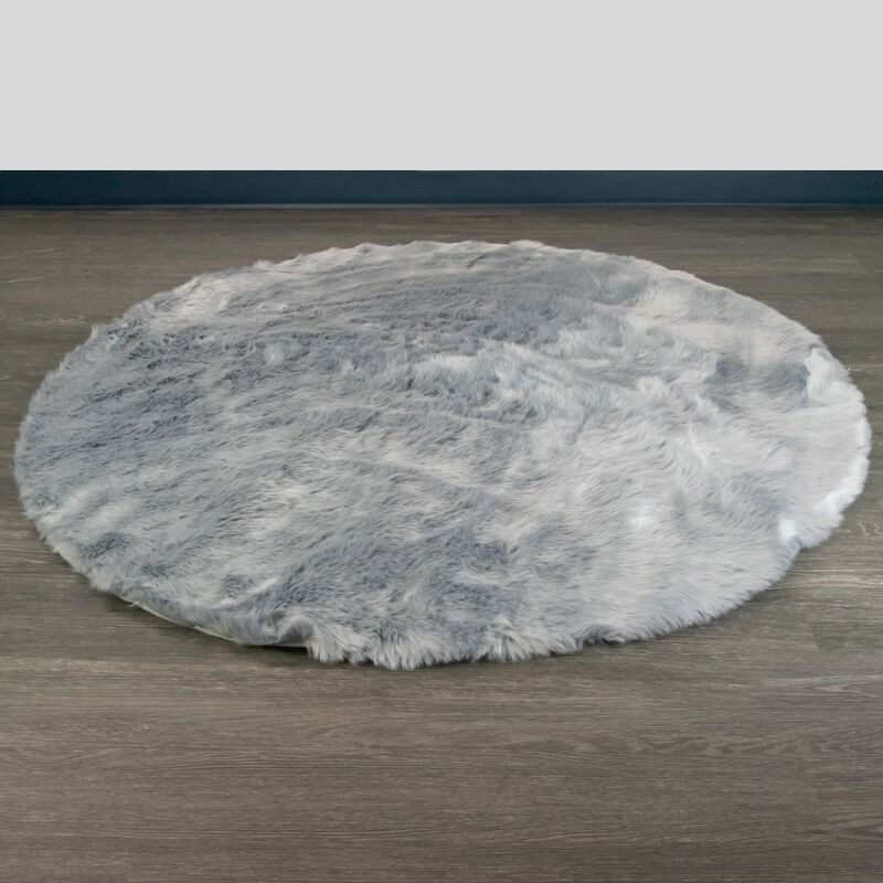 Glamour Home Aurora Gray Round Faux Fur Area Rug 5 Foot Wide
