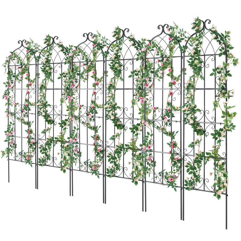 Outdoor Metal Garden Trellis Set of 6 for Climbing Plants, Flowers, Vegetables Support-Black image number 9